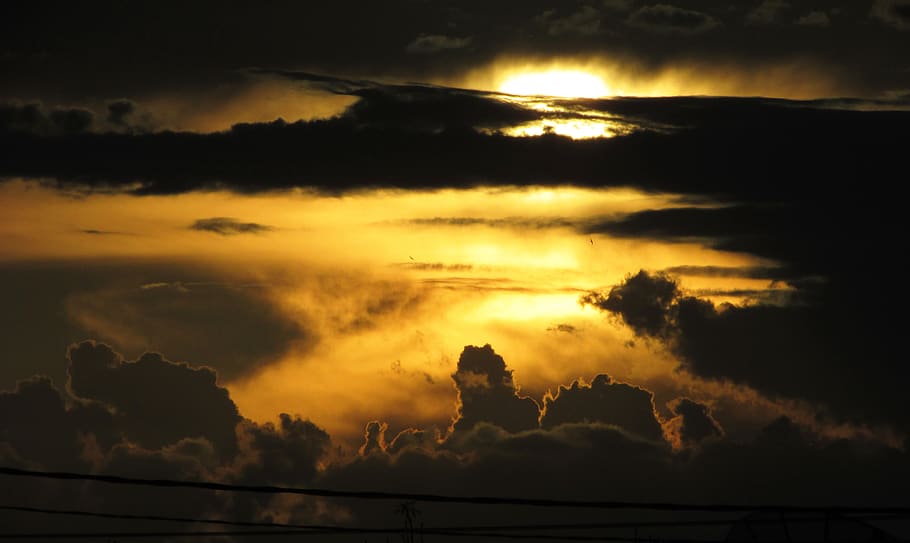 sky, sol, red, clouds, sun, summer, cloud - sky, sunset, scenics - nature HD wallpaper