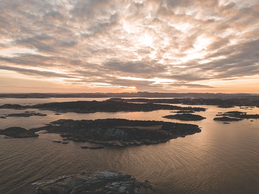 Aerial Photography of Mountains Near Body of Water, drone, drone cam HD wallpaper