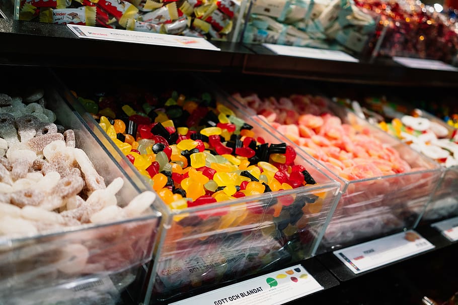 assorted candies on display, food, candy, dessert, ice cream HD wallpaper