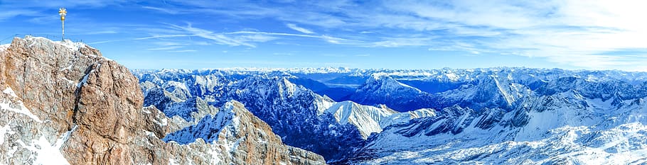 panorama, panoramic image, snow, frost, cold, mountain, alpine, HD wallpaper