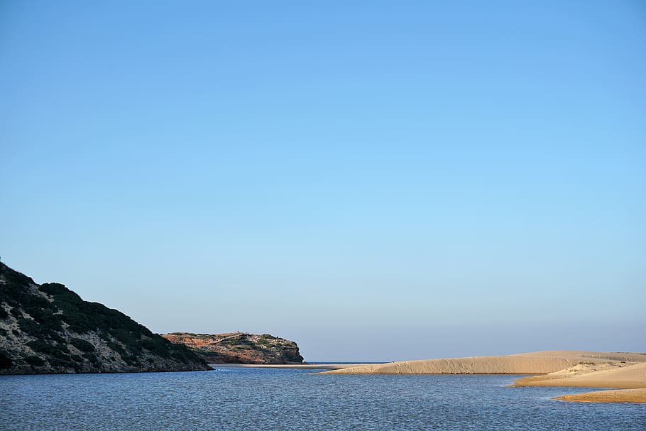 sea, coast, beach, atlantic, sand beach, sky, algarve, portugal HD wallpaper