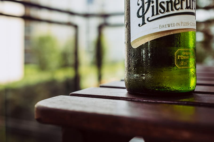 Green Glass Bottle, container, drink, macro, wet, food and drink HD wallpaper