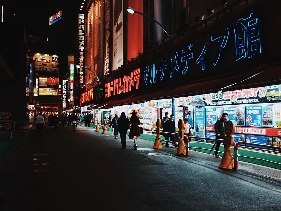 people walking in road, blade runner, japan, asium, shinjuku, HD wallpaper