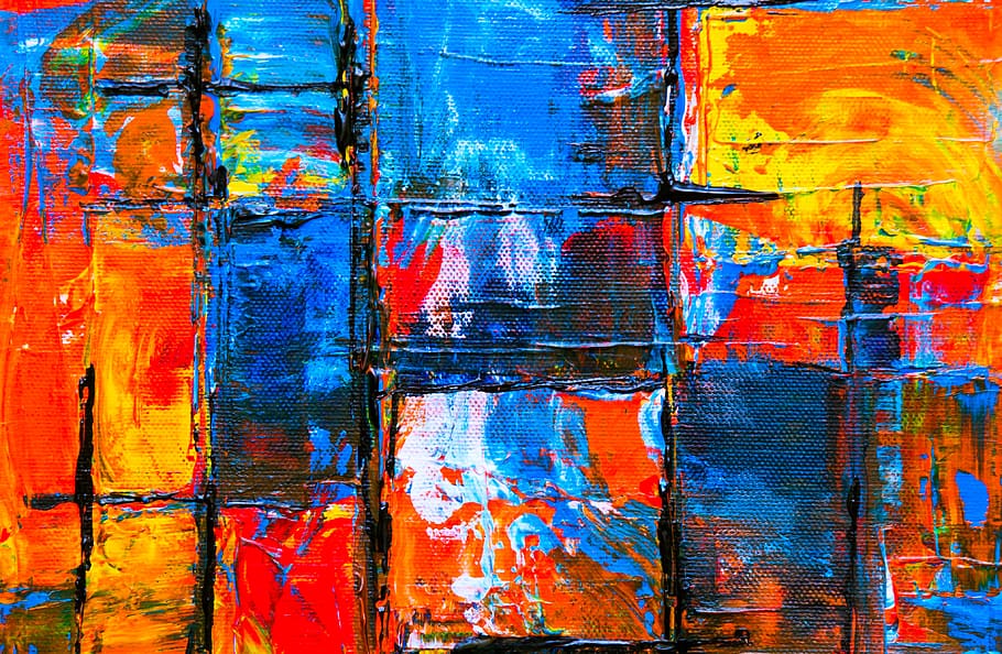 Blue and Orange Abstract Painting, abstract expressionism, acrylic paint, HD wallpaper