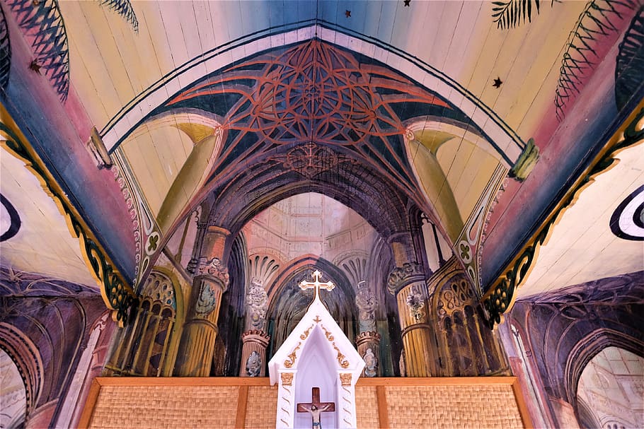 multicolored church interior, religion, spirituality, place of worship HD wallpaper