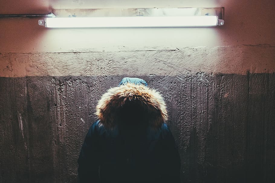 interior, wall, light, fluorescent, lamp, people, dark, hoodie HD wallpaper