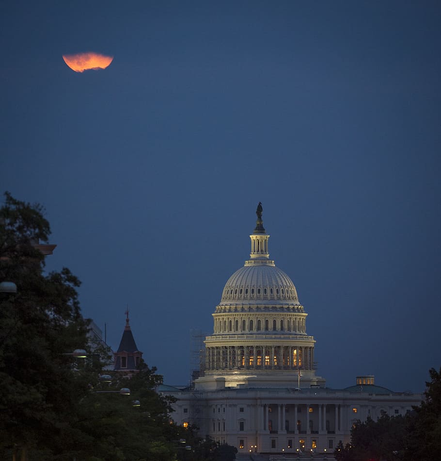 building, moon, supermoon, construction, architecture, capitol HD wallpaper