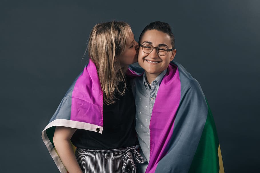 Couple Wrapped In Pride Flag Kiss Photo, Love, Valentines Day