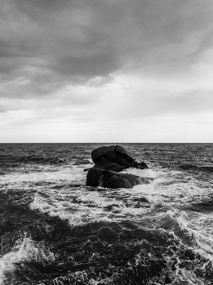 thailand, ko samui, vacation, waves, horizon, bw, monochrome HD wallpaper