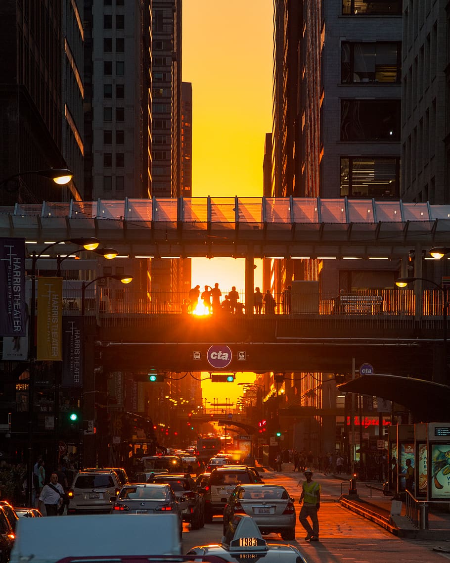 vehicles passing on road during sunset, architecture, city, building exterior HD wallpaper
