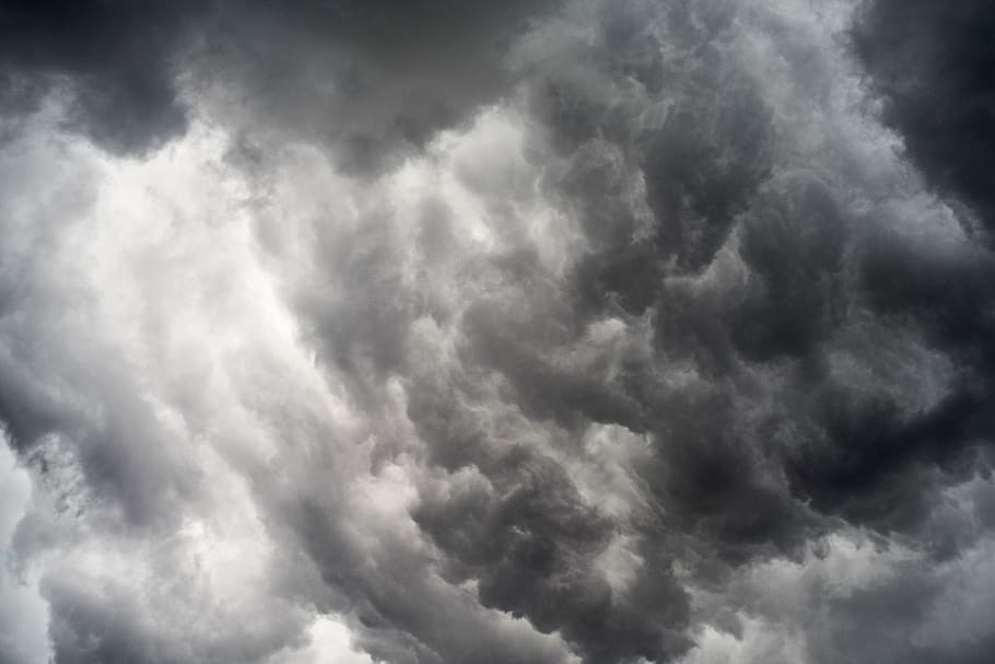Black Clouds, black-and-white, cloudy, dark clouds, monochrome HD wallpaper