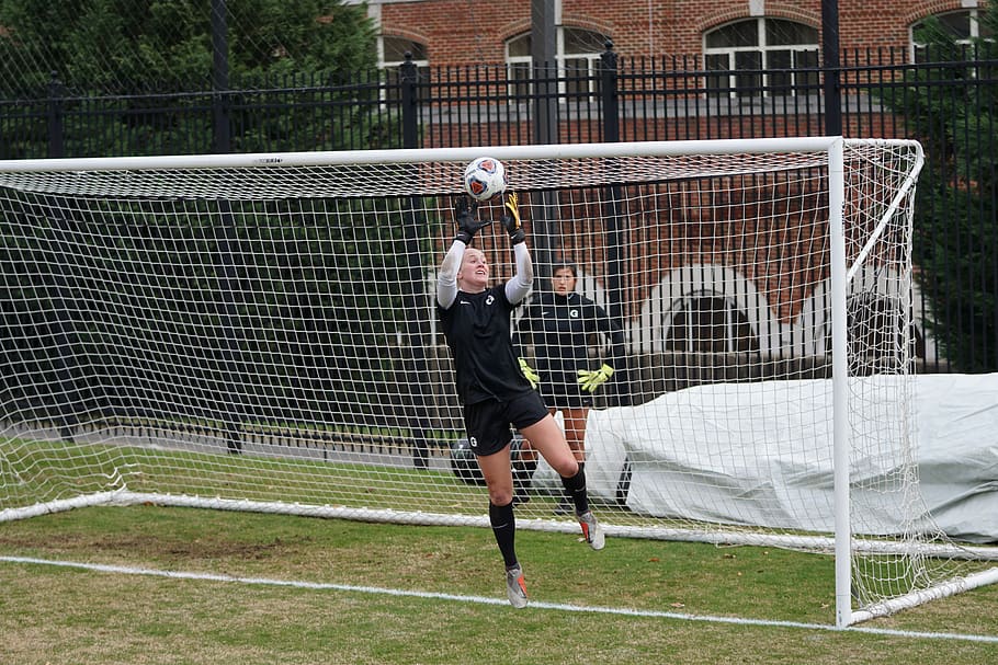 goal keeper catching ball, sport, full length, grass, real people HD wallpaper