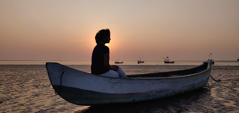 beach, sunset, boat, water, nautical vessel, sea, sky, transportation HD wallpaper