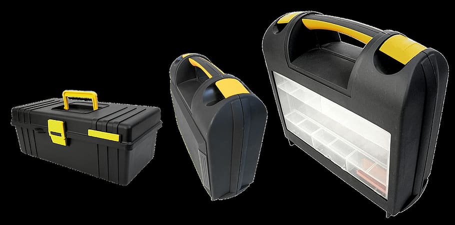 tool, box, object, keep, plastic, safe, black background, studio shot HD wallpaper