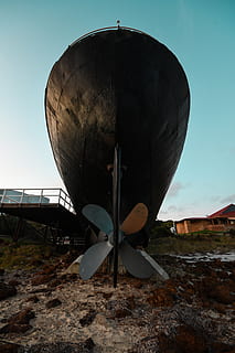 gray propeller on land, machine, ship, boat, water, waterfront HD wallpaper