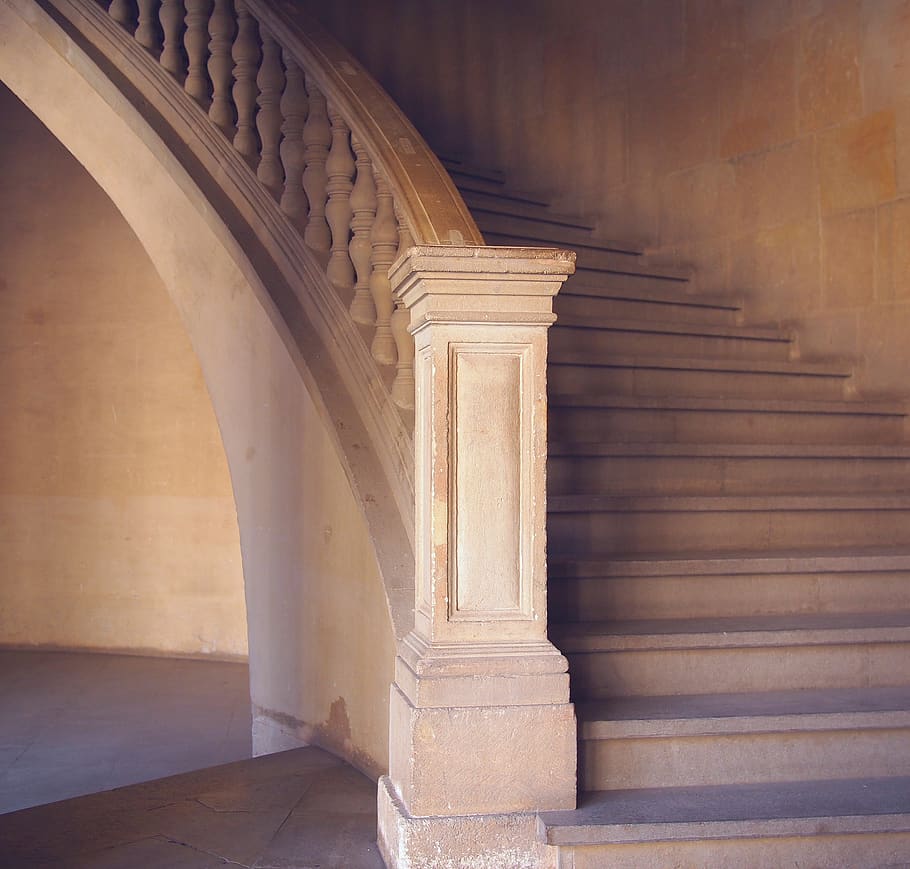 stairs, staircase, architecture, stone, bannister, stairwell HD wallpaper