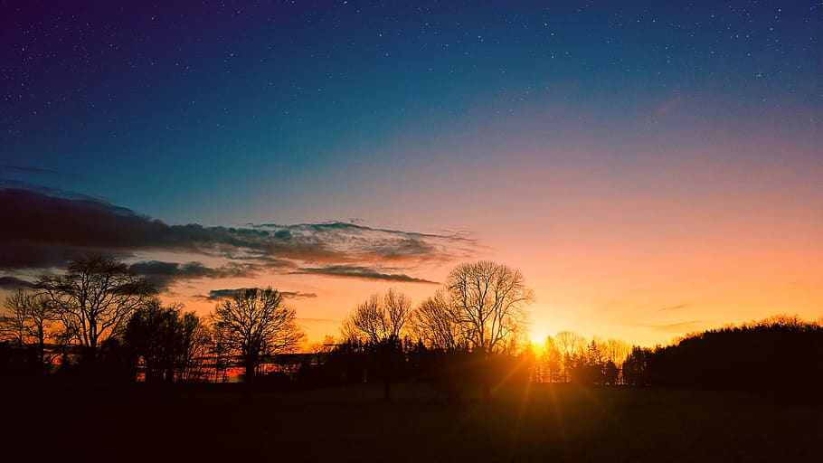 sunset, sky, landscape, rest, color, golden, clouds, evening HD wallpaper