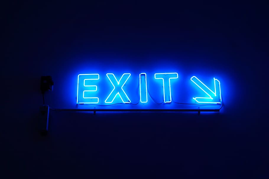 exit neon light signage, illuminated, blue, communication, text HD wallpaper