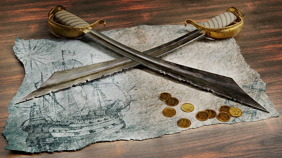 discovery, background, map, sword, sabre, pirate, coins, 3d