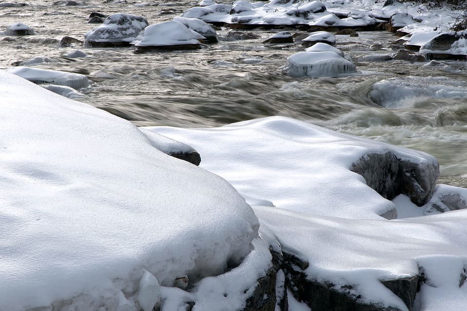 Closeup Photo Black Stone With Snows, cold, daylight, environment HD wallpaper