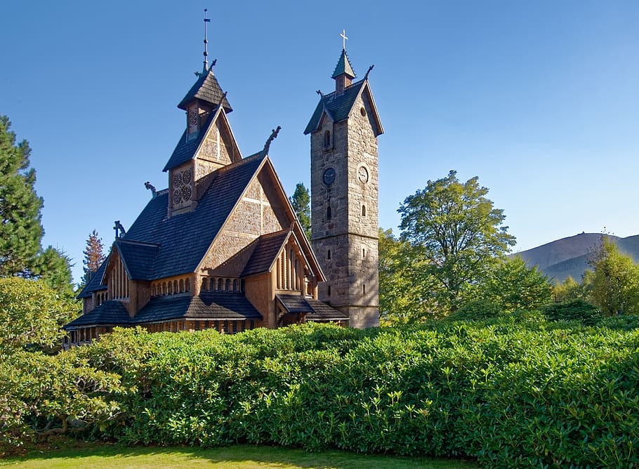 poland, silesia, stave church wang, karpacz, architecture, built structure, HD wallpaper