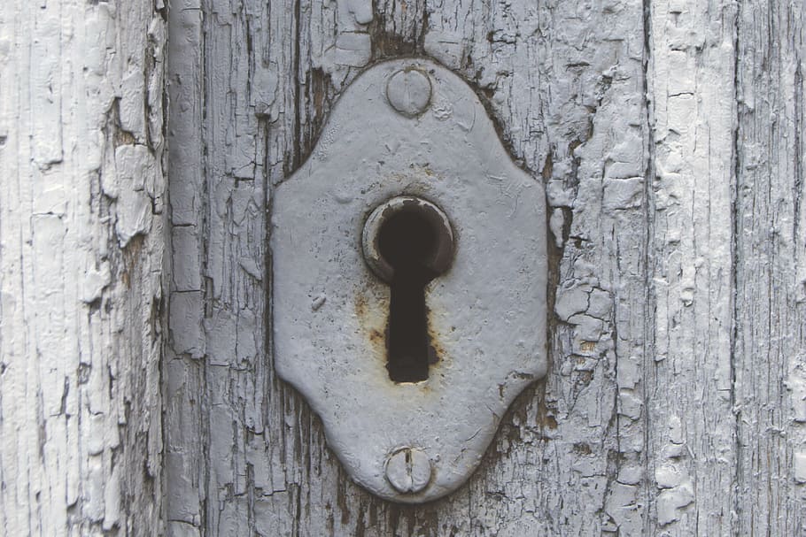 White Metal Key Hole, antique, close-up, door, iron, keyhole, HD wallpaper