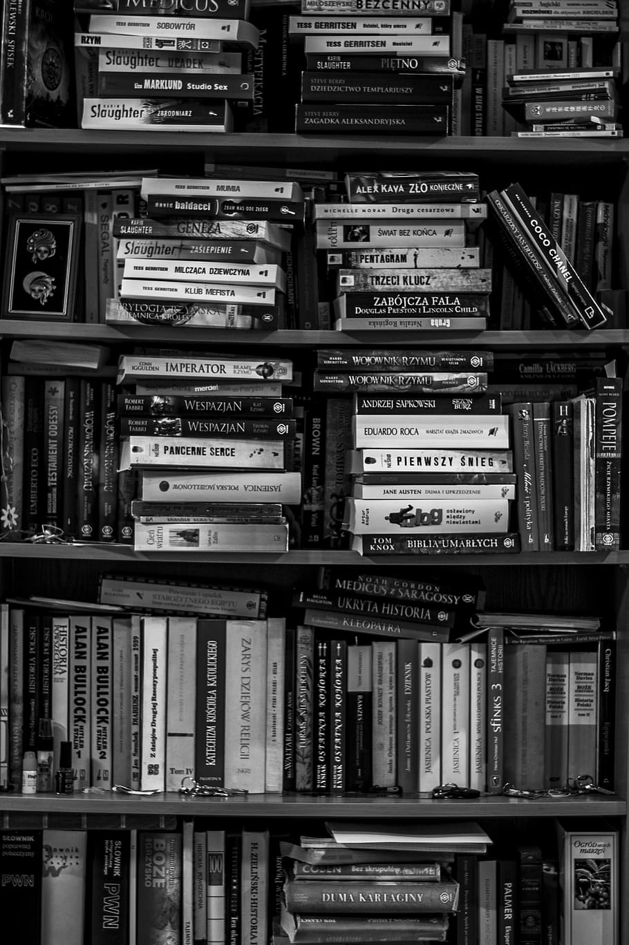 Full Frame Shot of Shelf, black-and-white, bookcase, books, bookshelf