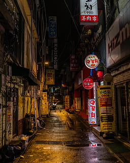 Hd Wallpaper Empty Lighted City Street At Night Abandoned Alley Architecture Wallpaper Flare