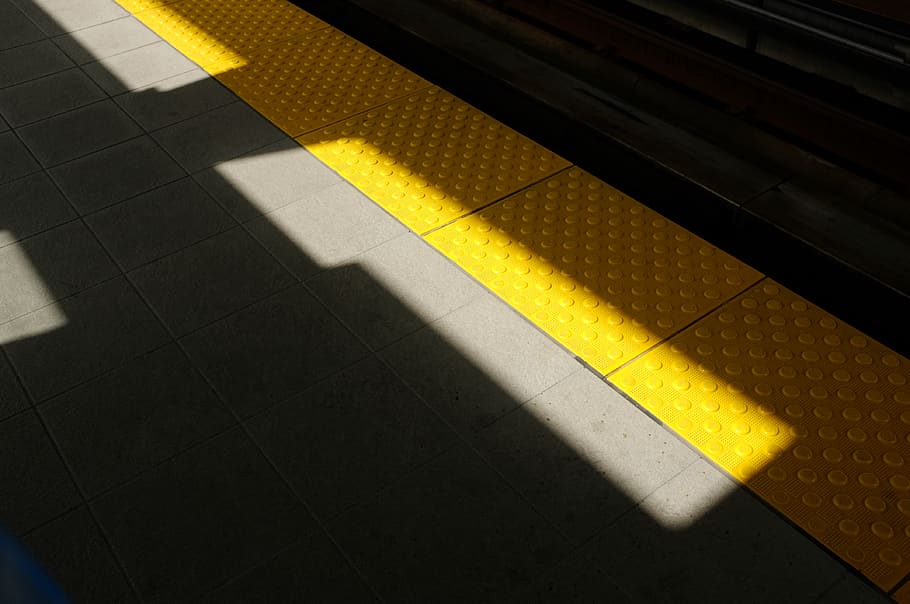 yellow mat on pathway, shadow, high angle view, transportation HD wallpaper
