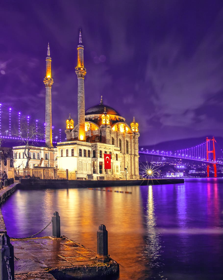turkey, ortaköy mosque, view, vista, scenic, landscape, city