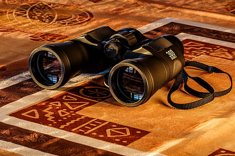Black Binoculars in Maroon and Beige Textile, 360 degrees, carpet HD wallpaper