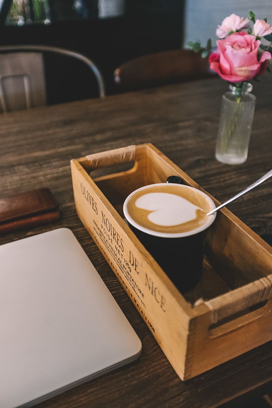 white and black ceramic coffee cup, table, flower, flowering plant, HD wallpaper