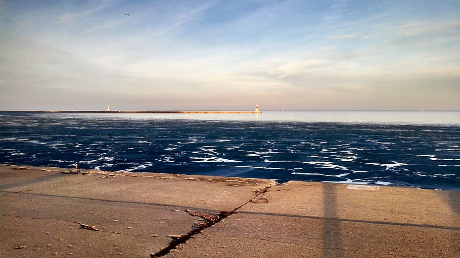 chicago, united states, winter, lake, water, lighthouse, frozen, HD wallpaper