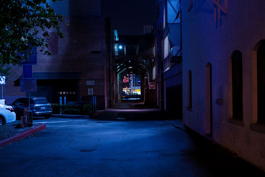 city, street, dark, alley, architecture, illuminated, night, HD wallpaper