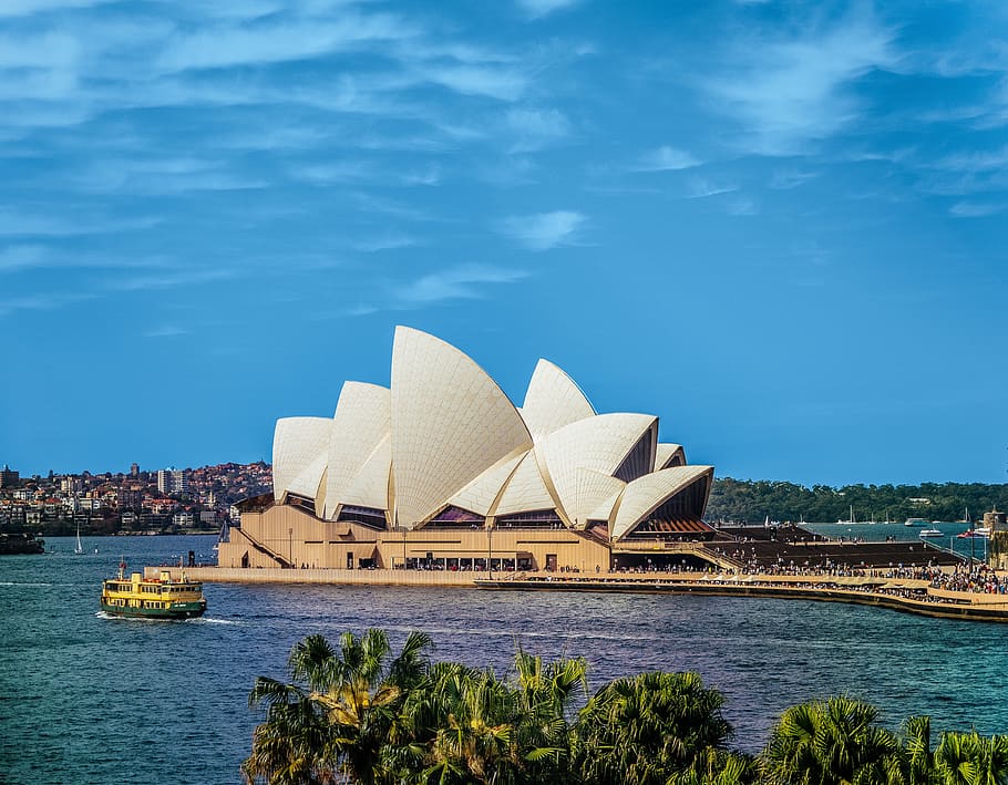 yellow boat near Sydney Opera, Australia during daytime, building, HD wallpaper