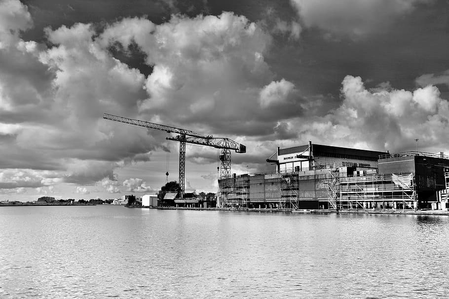 hdr, shipyard, contrast, reflection, water, river, waters, industry HD wallpaper
