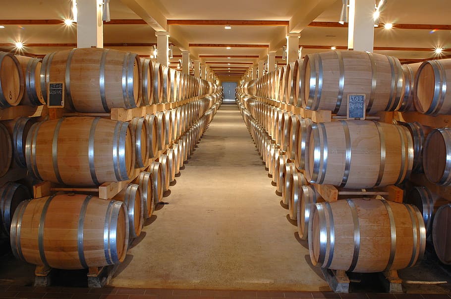 Stack of Barrel, alcohol, container, indoors, storage, food and drink HD wallpaper