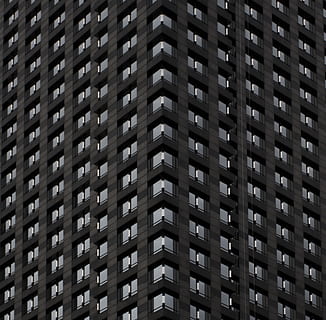 skyscraper, building, dark, facade, window, pattern, texture HD wallpaper