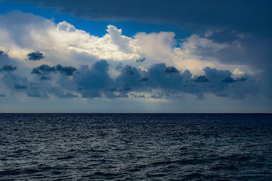 sea, sky, clouds, horizon, nature, seascape, autumn, water HD wallpaper