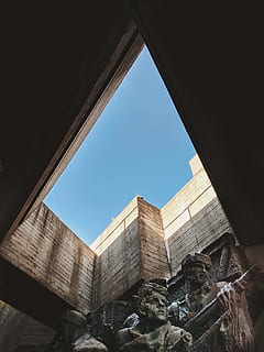 wood, triangle, window, sky, valley, monument, city, utopia HD wallpaper