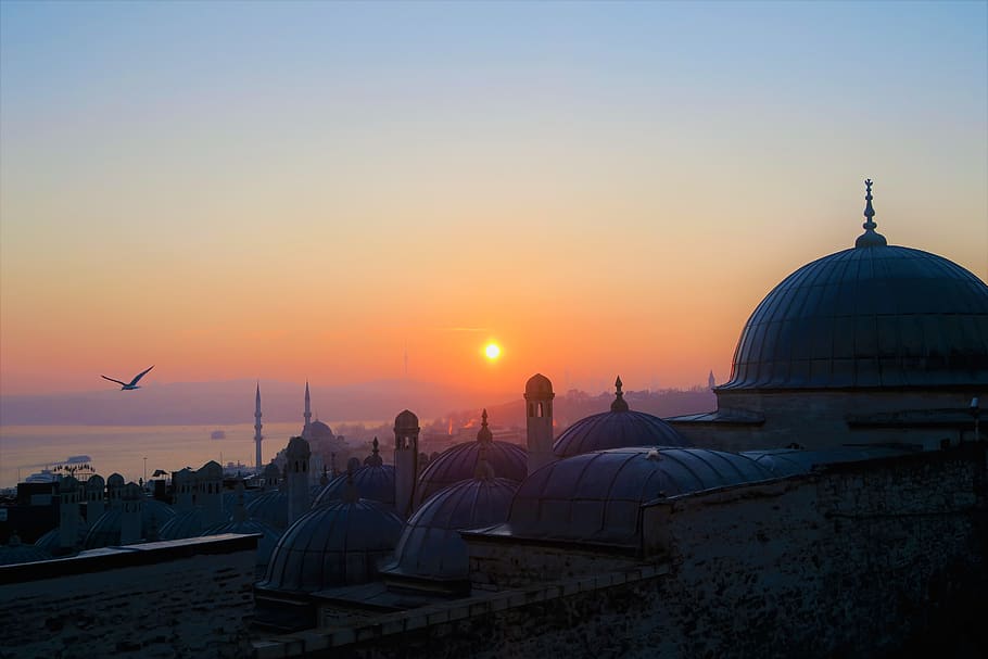 Concrete Dome Buildings during Golden Hour, a mosque, architecture, HD wallpaper