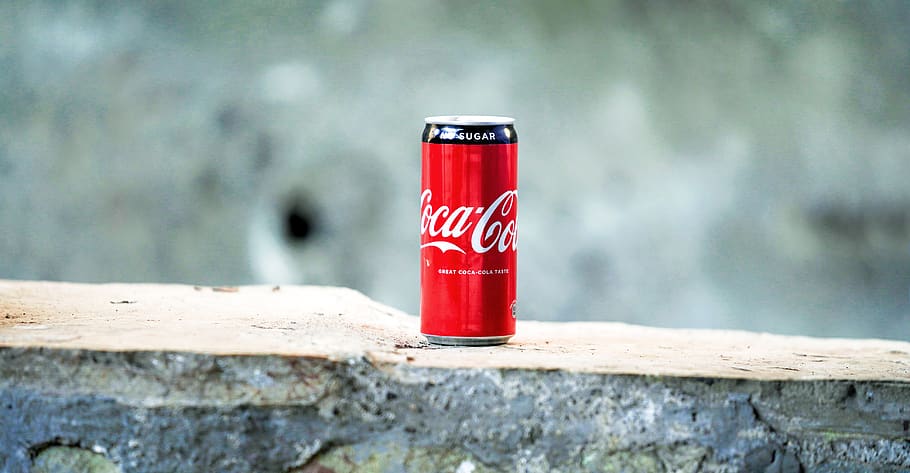 Coca-cola Can on Brown Concrete Surface, beverage, blurred background HD wallpaper