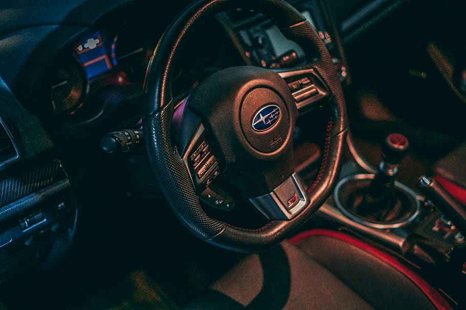black Subaru car interior, clothing, helmet, apparel, steering wheel HD wallpaper