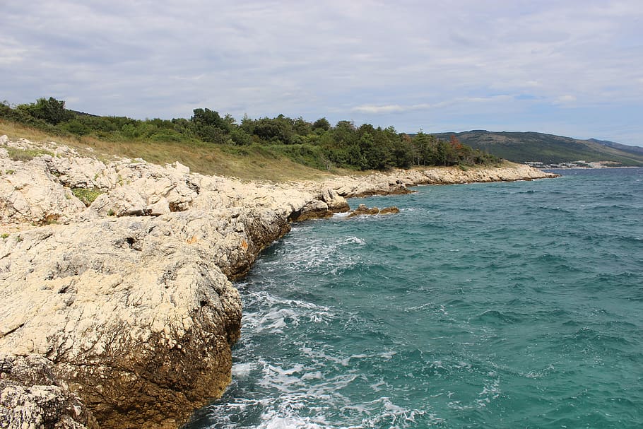 labin, croatia, sea, water, beauty in nature, rock, scenics - nature