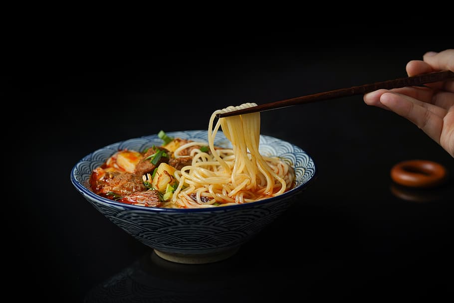 Cooked Ramen, bowl, chopsticks, close-up, cuisine, delicious, HD wallpaper