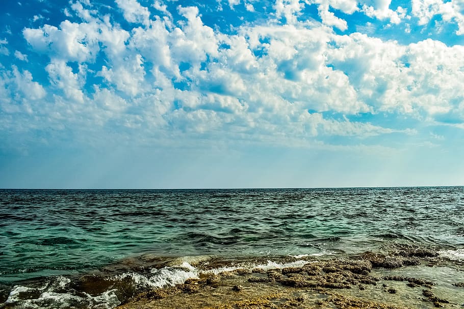 sea, clouds, sky, nature, beach, seascape, horizon, turquoise HD wallpaper
