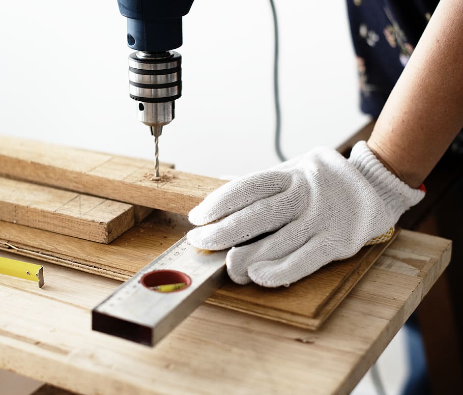 Person Drilling Hole On Wood, arts and crafts, carpentry, diy, HD wallpaper