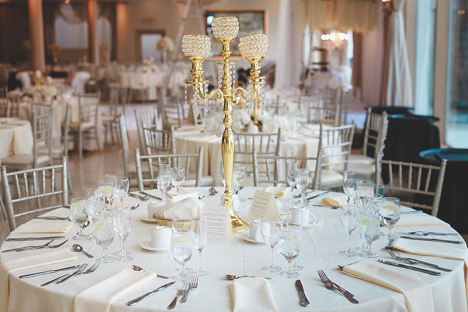 Brass Candelabra on Tabletop, beautiful, dining, fancy, flatware HD wallpaper