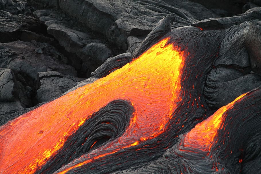 Lava, active, ash, color, eruption, fiery, flame, flowing, geological