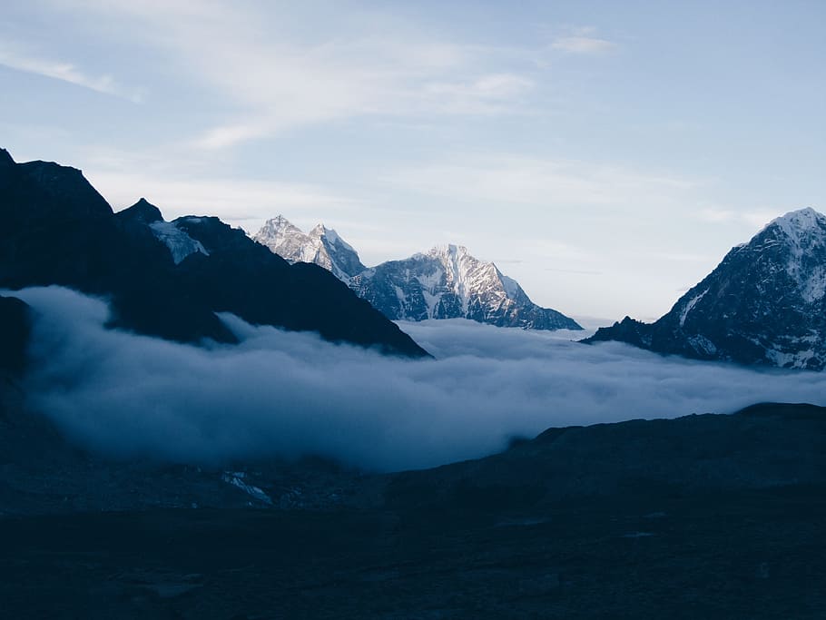 mountain cover with snow photography, sunrise, nepal, cloud, mountain pwak HD wallpaper
